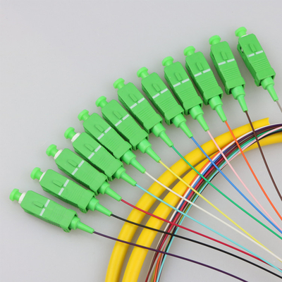 0.9mm Pigtail Single Mode , 1m SC APC Single Mode Pigtail 12 Core For FTTx Network